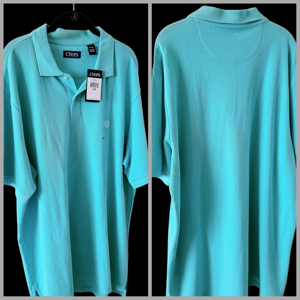 Chaps 2X Men's Light Blue/Green Polo Shirt NWT